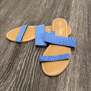 Blue Croc-Embossed Slide Sandals